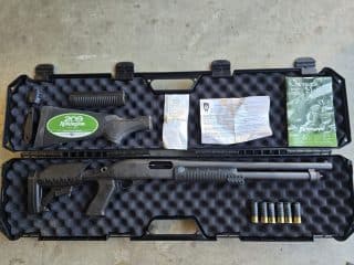 2A Marketplace: Private Firearm Classifieds A Remington shotgun in a hard foam case with accessories, owners manual, paperwork, and six shotgun shells, all arranged neatly on a concrete floor. Private sale of guns.